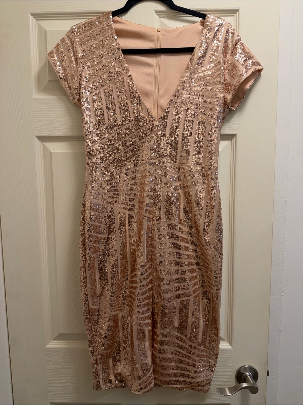 Elegant Rose Gold Sequin Wrap Dress- SIZE LARGE - Picture 2 of 7